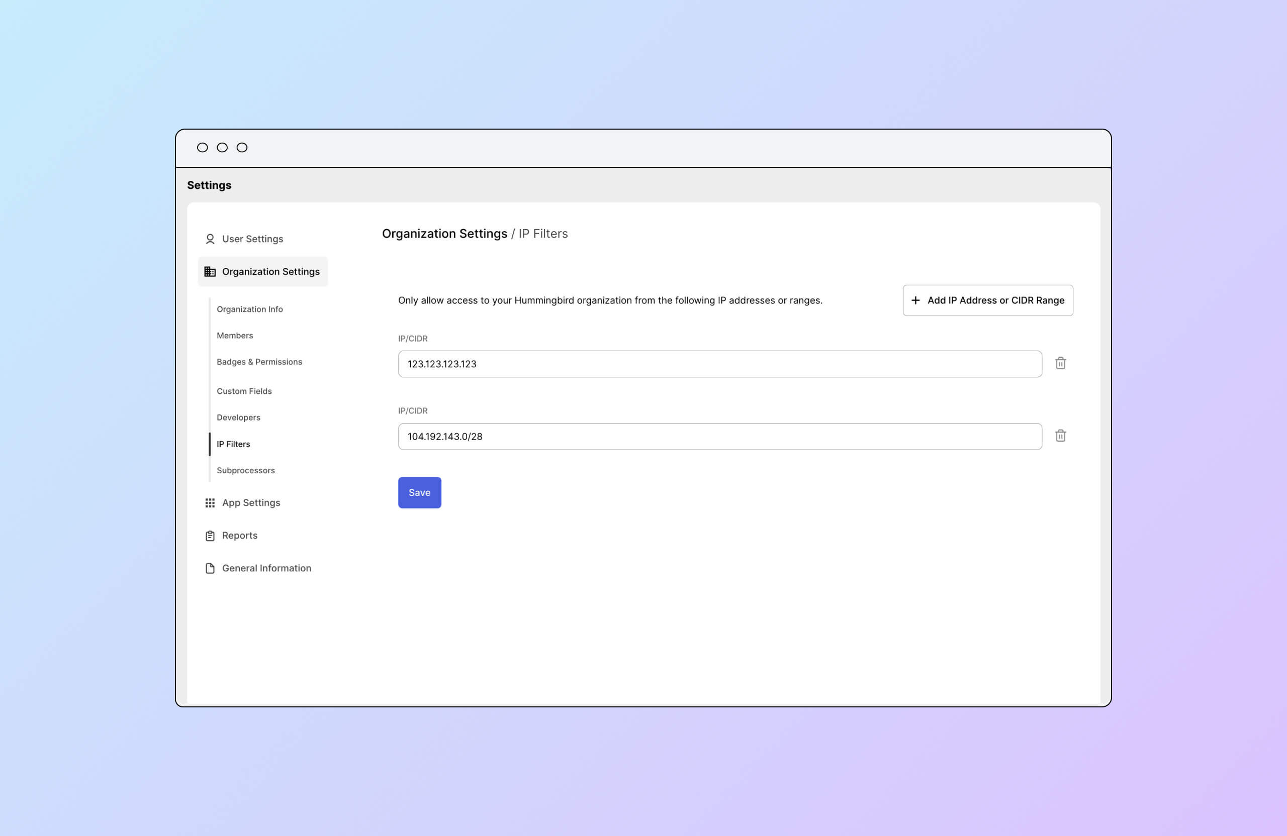 Hummingbird IP Filters