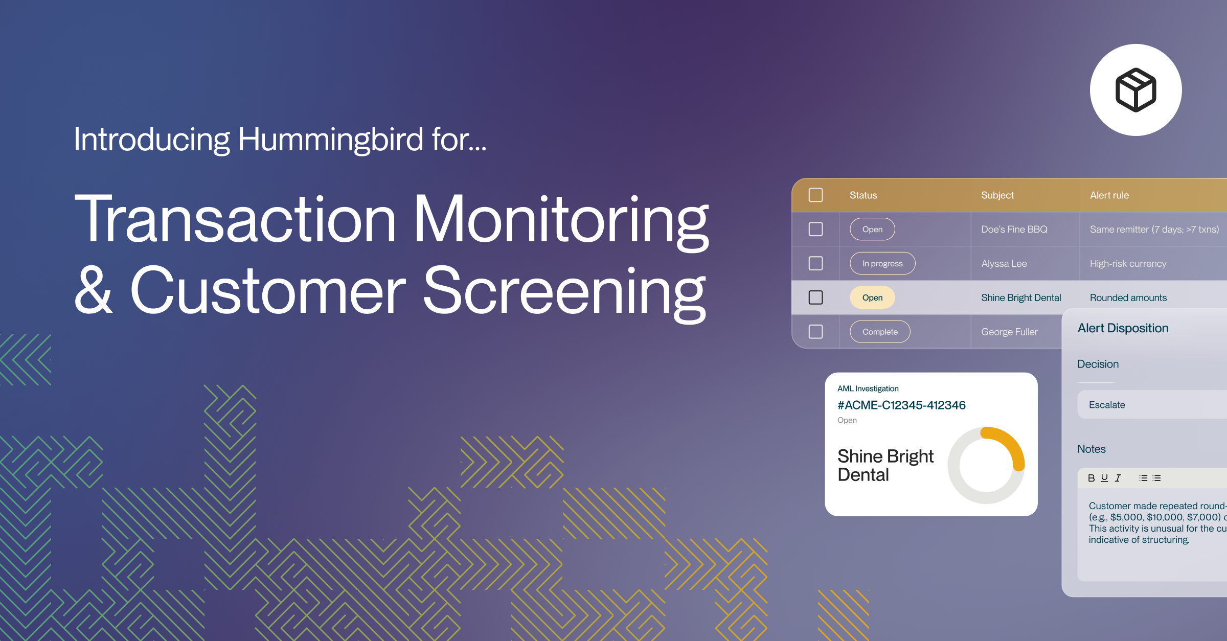 Introducing Hummingbird’s Unified Risk & Compliance Platform With New Solutions For Transaction & Risk Monitoring and Customer Screening
